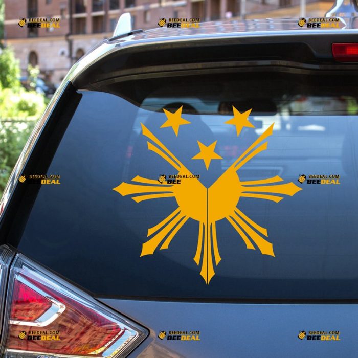 Philippines Sticker Decal Vinyl, Filipino Sun, Eight-ray, Yellow White Single Color – For Car Truck Bumper Bike Laptop – Custom, Choose Size Color – Die Cut No Background 7432125