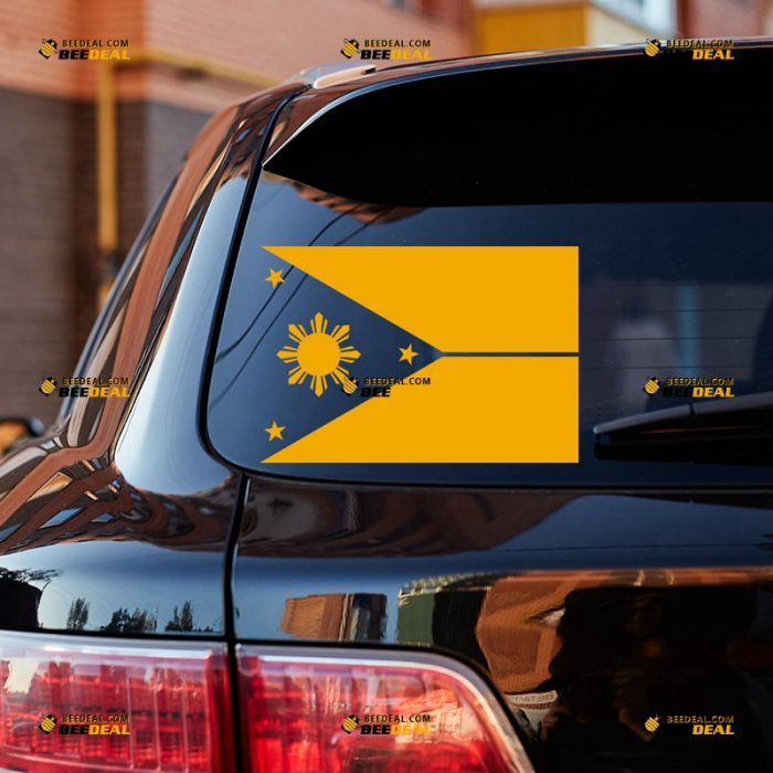 Philippines Sticker Decal Vinyl, Filipino Flag, Eight-Ray Sun, Yellow White Single Color – For Car Laptop Window Boat – Custom, Choose Size Color – Die Cut No Background 7432122