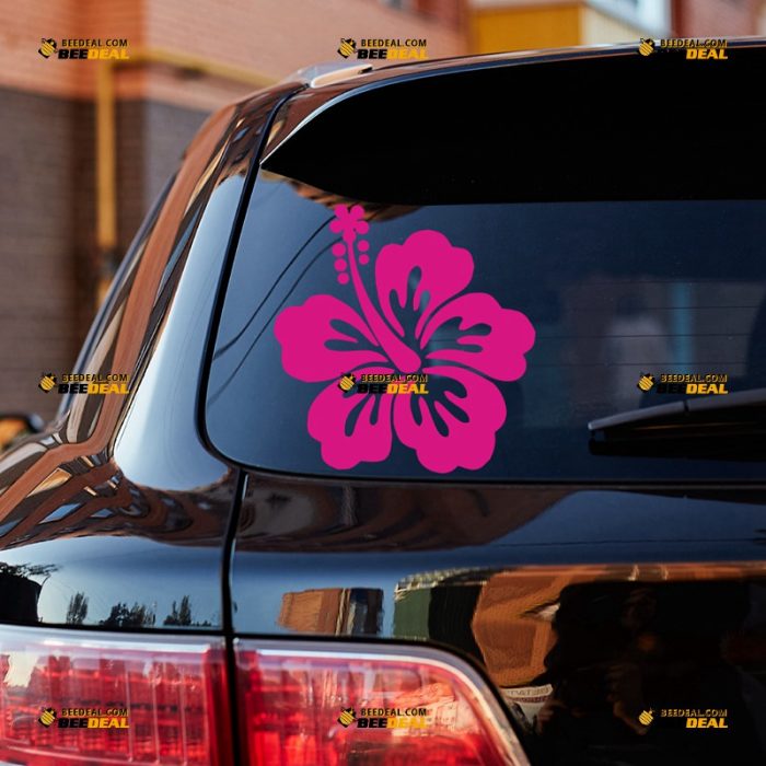 Hibiscus Sticker Decal Vinyl, Hawaii Flower, White Pink – For Car Laptop Window Boat – Custom, Choose Size Color – Die Cut No Background 7431210