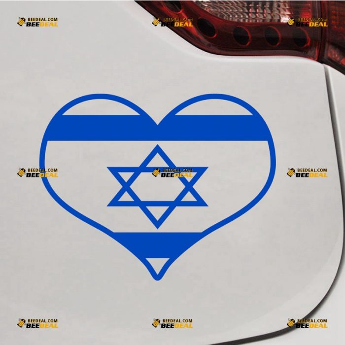 I Love Israel Sticker Decal Vinyl, Heart Shaped Israeli Flag – For Car Truck Bumper Bike Laptop – Custom, Choose Size Color – Die Cut No Background 7331623