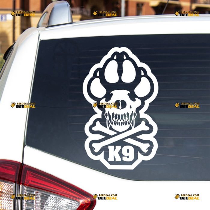 K9 Sticker Decal Vinyl, K-9 Unit Police Dog, Paw Skull – For Car Truck Bumper Bike Laptop – Custom, Choose Size Color – Die Cut No Background 7431301