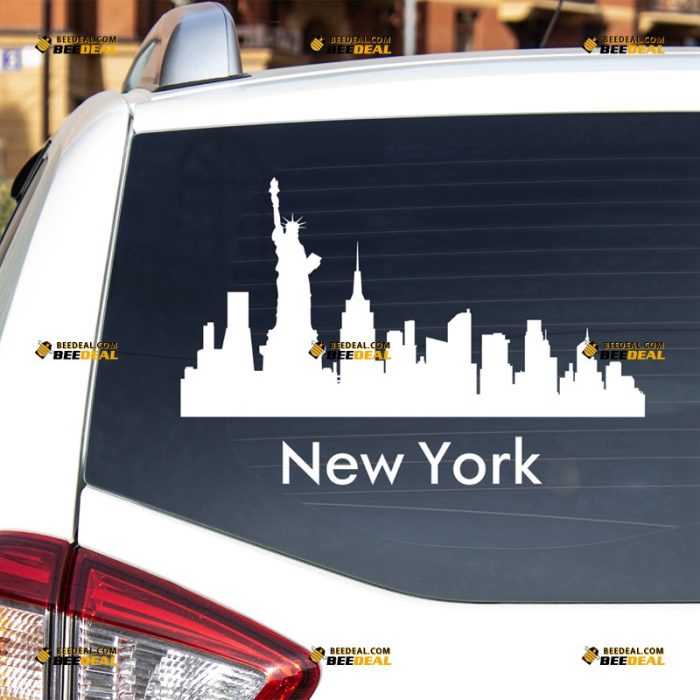 New York Sticker Decal Vinyl, City Townscape, Statue of Liberty – For Car Truck Bumper Bike Laptop – Custom, Choose Size Color – Die Cut No Background