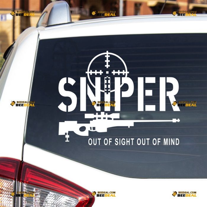 Sniper Sticker Decal Vinyl, Scope Sight, Rifle Gun, Army Military, Out of Sight, Out Of Mind – For Car Truck Bumper Bike Laptop – Custom, Choose Size Color – Die Cut No Background 7431236