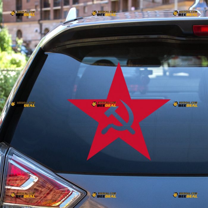 Soviet Union Sticker Decal Vinyl, USSR Red Star, CCCP Sickle and Hammer – For Car Truck Bumper Bike Laptop – Custom, Choose Size Color – Die Cut No Background 7432211