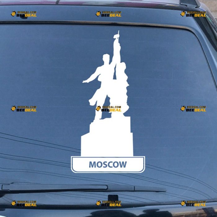 Moscow Sticker Decal Vinyl, Russian Worker And Kolkhoz Woman – For Car Truck Bumper Bike Laptop – Custom, Choose Size Color – Die Cut No Background