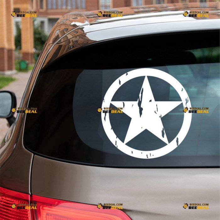 Army Star Sticker Decal Vinyl, World War, Willys, 4x4 Off Road, Distressed Tattered – Fit For Ford Chevy GMC Toyota Jeep Car Pickup Truck – Custom, Choose Size Color – Die Cut No Background 63032050