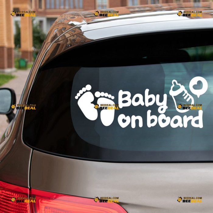 Baby On Board Sticker Decal Vinyl, Kid In Car, Feeding Bottle And Footprint – For Car Truck Bumper Window – Custom, Choose Size Color – Die Cut No Background 63031600