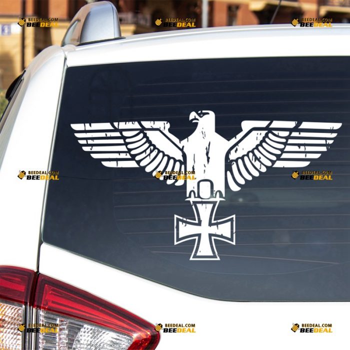 Reichsadler Sticker Decal Vinyl, German Imperial Eagle, Iron Cross, Eisernes Kreuz, Heraldic Eagle, Distressed Tattered – For Car Truck Bumper Bike Laptop – Custom, Choose Size Color – Die Cut No Background 63032104