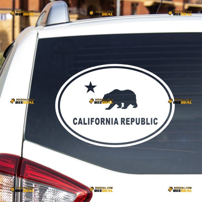 California Sticker Decal Vinyl, Cali Republic State Flag Oval – For Car Truck Bumper Bike Laptop – Custom, Choose Size Color – Die Cut No Background 7231910