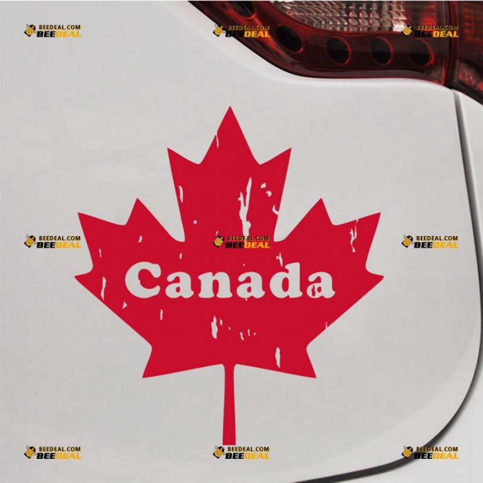 Maple Leaf Sticker Decal Vinyl Canada, Distressed Tattered – For Car Truck Bumper Bike Laptop – Custom, Choose Size Color – Die Cut No Background 63032120