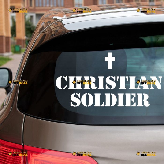 Christian Soldier Sticker Decal Vinyl, Jesus Cross – For Car Truck Bumper Bike Laptop – Custom, Choose Size Color – Die Cut No Background