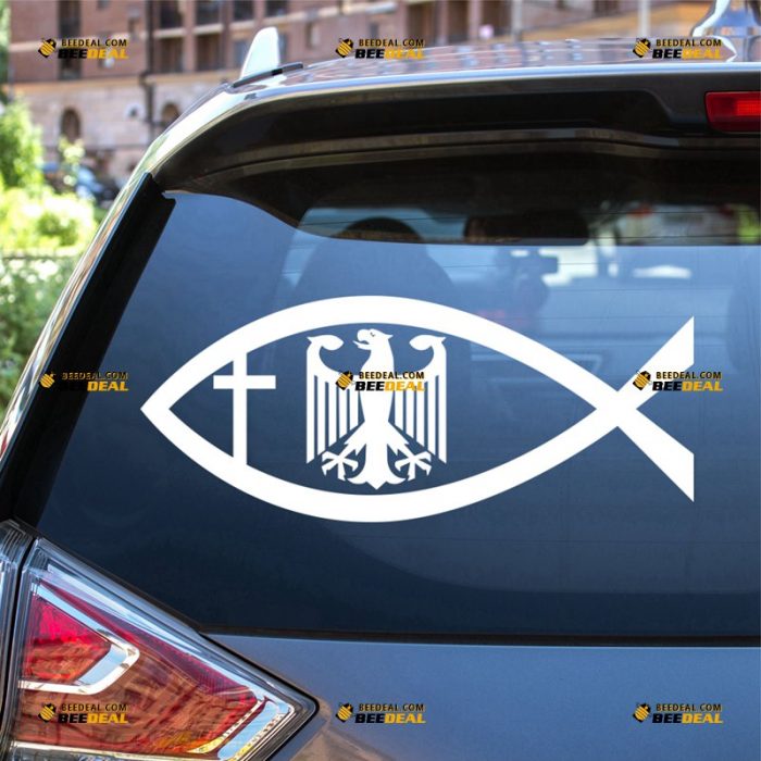 Jesus Fish Sticker Decal Vinyl, Cross, German Eagle, Germany Coat Of Arms – For Car Truck Bumper Bike Laptop – Custom, Choose Size Color – Die Cut No Background