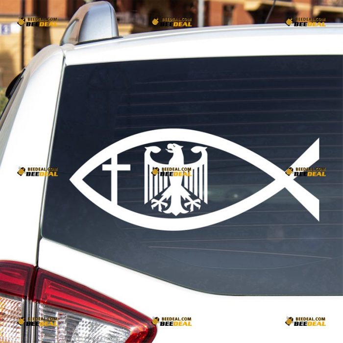 Jesus Fish Sticker Decal Vinyl, German Eagle, Coat Of Arms of Germany, Bundesadler – For Car Truck Bumper Bike Laptop – Custom, Choose Size Color – Die Cut No Background 7131407