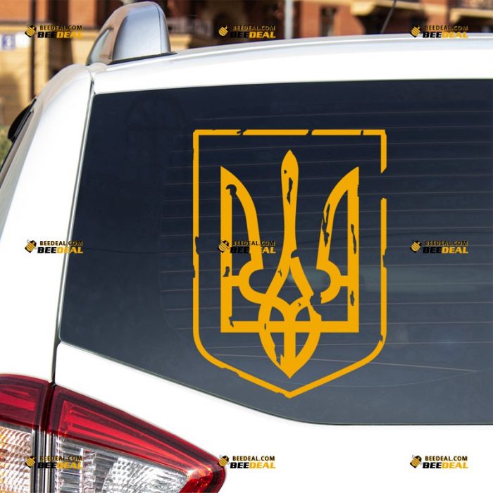 Ukraine Coat Of Arms Sticker Decal Vinyl, Tryzub, Ukrainian Trident, Distressed Tattered – For Car Truck Bumper Bike Laptop – Custom, Choose Size Color – Die Cut No Background 63032118