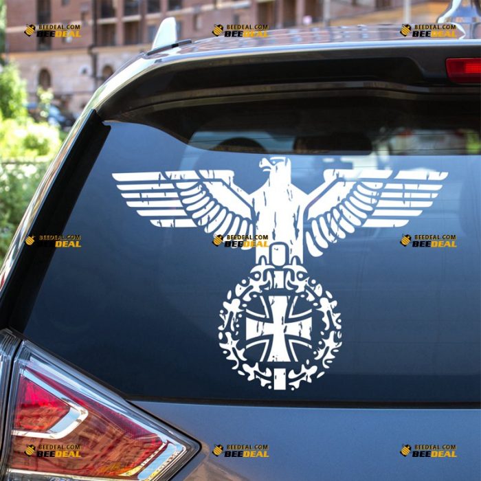 Reichsadler Sticker Decal Vinyl, German Imperial Eagle, Iron Cross, Eisernes Kreuz, Heraldic Eagle, Distressed Tattered – For Car Truck Bumper Bike Laptop – Custom, Choose Size Color – Die Cut No Background 63032105