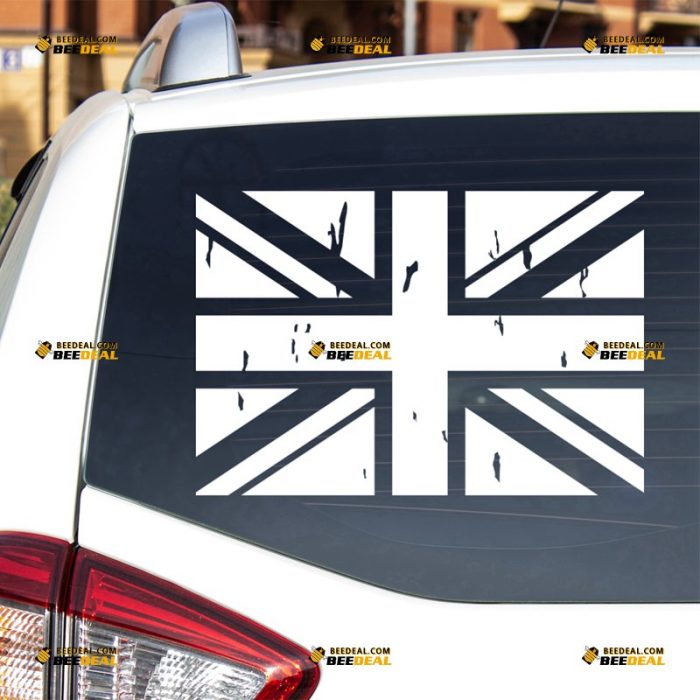 Union Jack Sticker Decal Vinyl, UK British Flag, Distressed Tattered Style – For Car Truck Bumper Bike Laptop – Custom, Choose Size Color – Die Cut No Background 63032114