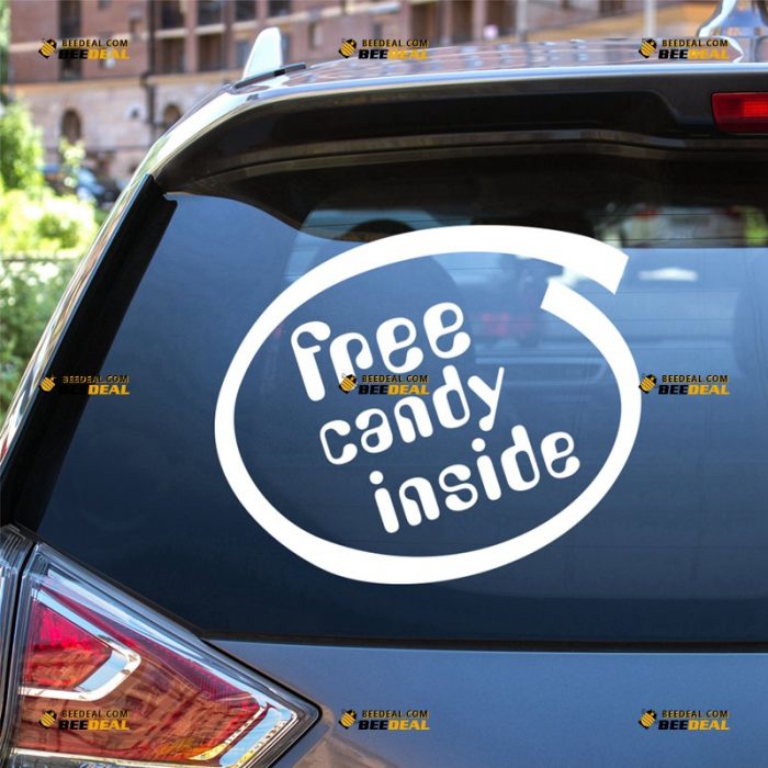 Free Candy Inside Sticker Decal Vinyl, Circle Design Funny – For Car Truck Bumper Window – Custom, Choose Size Color – Die Cut No Background