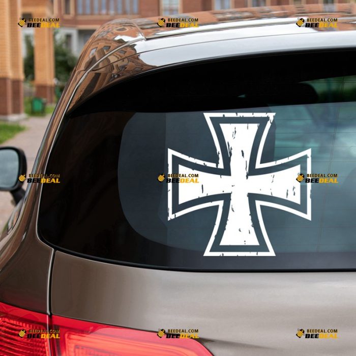 Iron Cross Sticker Decal Vinyl, German Armed Forces, Wehrmacht Balkenkreuz, Distressed Tattered – For Car Truck Bumper Bike Laptop – Custom, Choose Size Color – Die Cut No Background 63032106