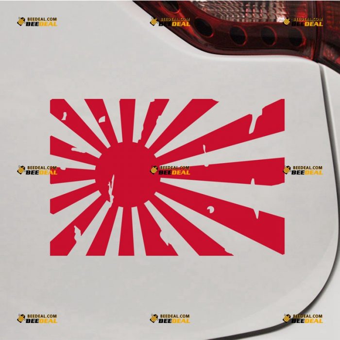 Rising Sun Sticker Decal Vinyl, Japanese Flag JDM, Distressed Tattered Style – For Car Truck Bumper Bike Laptop – Custom, Choose Size Color – Die Cut No Background 63032029