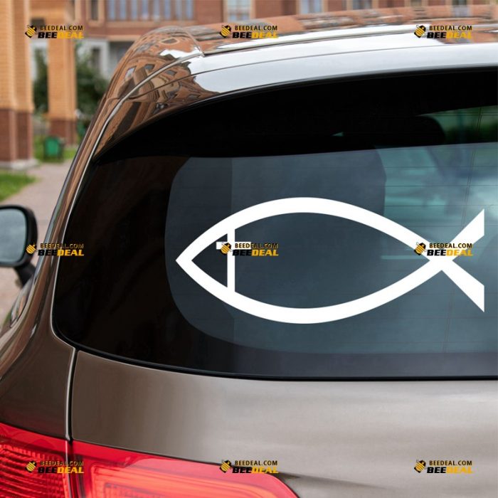 Jesus Fish Sticker Decal Vinyl, Jesus Cross, Ichthys, Christ God – For Car Truck Bumper Bike Laptop – Custom, Choose Size Color – Die Cut No Background 62931357