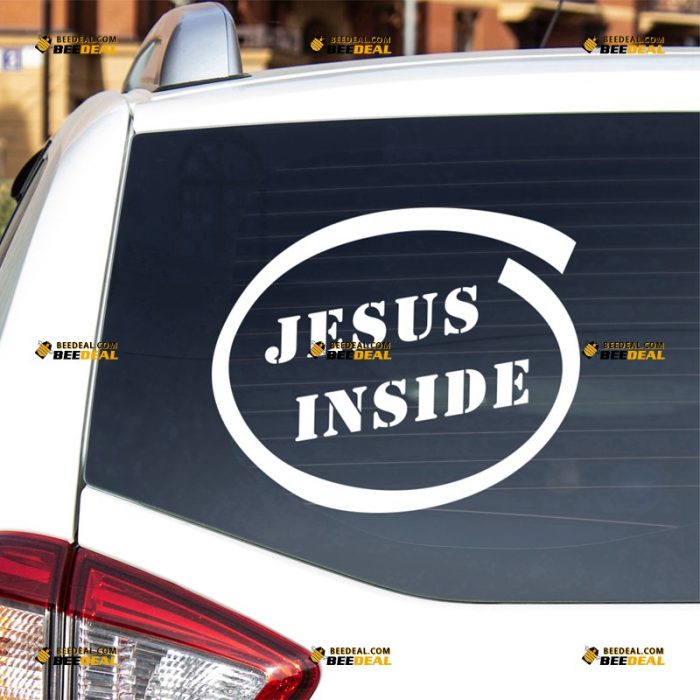 Jesus Inside Sticker Decal Vinyl, God Blessed Christ, Circle Design– For Car Truck Bumper Window – Custom, Choose Size Color – Die Cut No Background