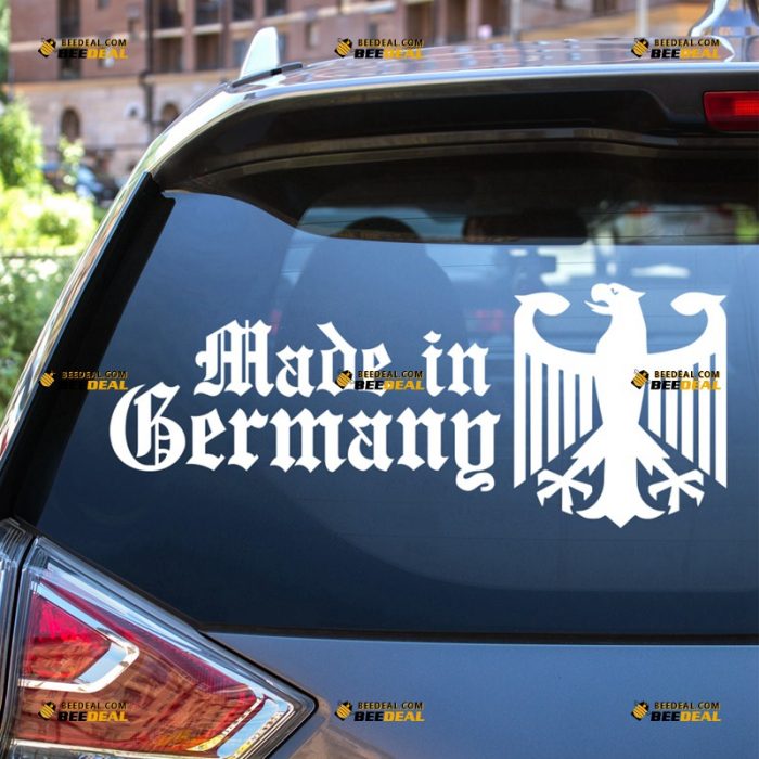 Made In Germany Sticker Decal Vinyl, German Eagle, Coat Of Arms Of Germany, Bundesadler – For Car Truck Bumper Bike Laptop – Custom, Choose Size Color – Die Cut No Background 7131427