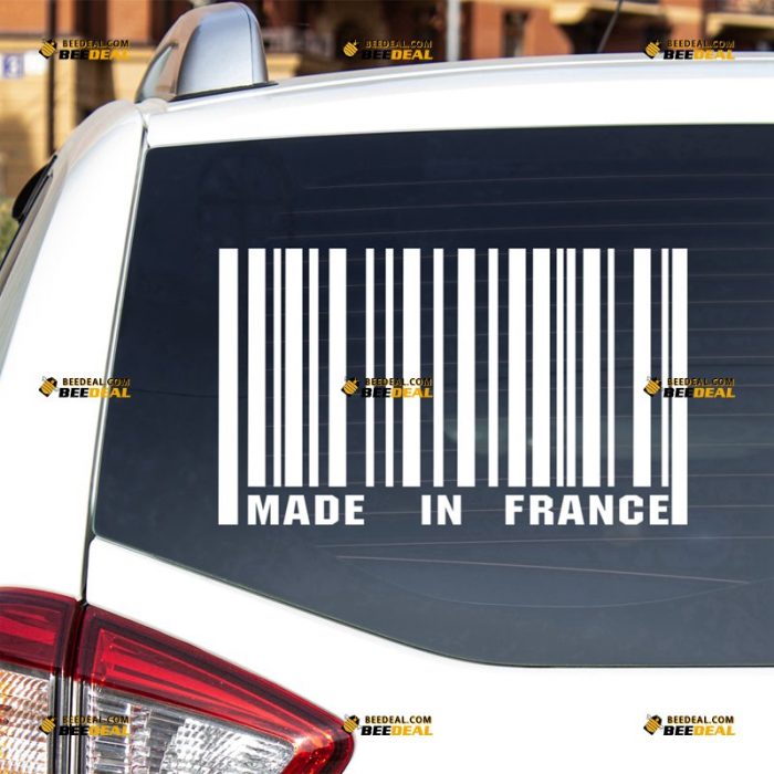 Made in France Sticker Decal Vinyl, Funny UPC Barcode – Fit For Peugeot Citroen Renault – Custom, Choose Size Color – Die Cut No Background 62931048