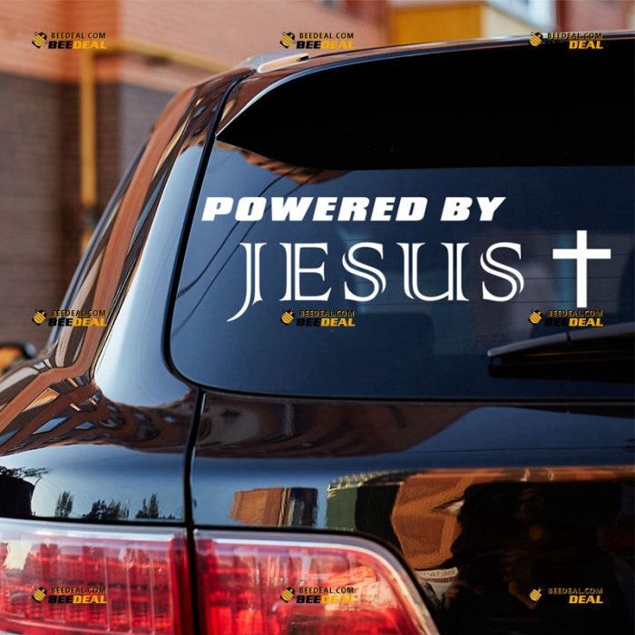 Jesus Sticker Decal Vinyl, Powered By, Jesus Cross – For Car Truck Bumper Bike Laptop – Custom, Choose Size Color – Die Cut No Background 62931310