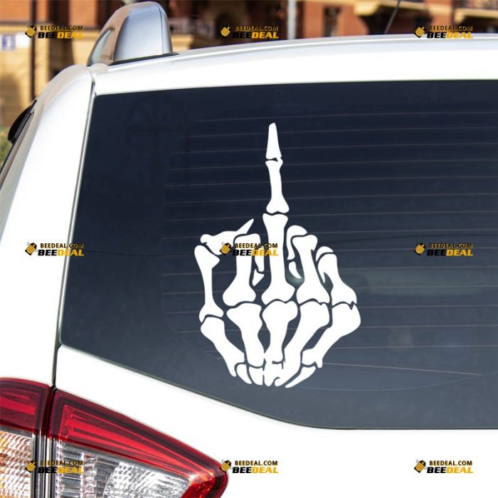 Middle Finger Sticker Decal Vinyl, Skeleton Skull – For Car Truck Bumper Bike Laptop – Custom, Choose Size Color – Die Cut No Background 62932057