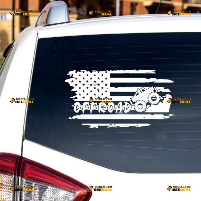 Off Road Sticker Decal Vinyl, 4×4, American Flag, Distressed Tattered – Custom Choose Size Color – For Car Laptop Window Boat – Die Cut No Background 062632244