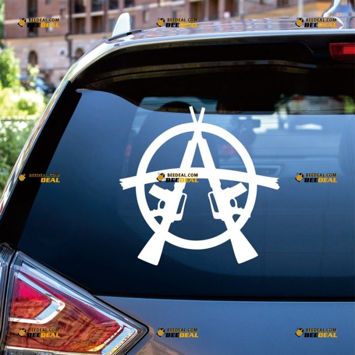 Anarchy Sticker Decal Vinyl, Anarchism Symbol, Rifle 2nd Amendment – Custom, Choose Size Color – For Car Laptop Window Boat – Die Cut No Background 062632314