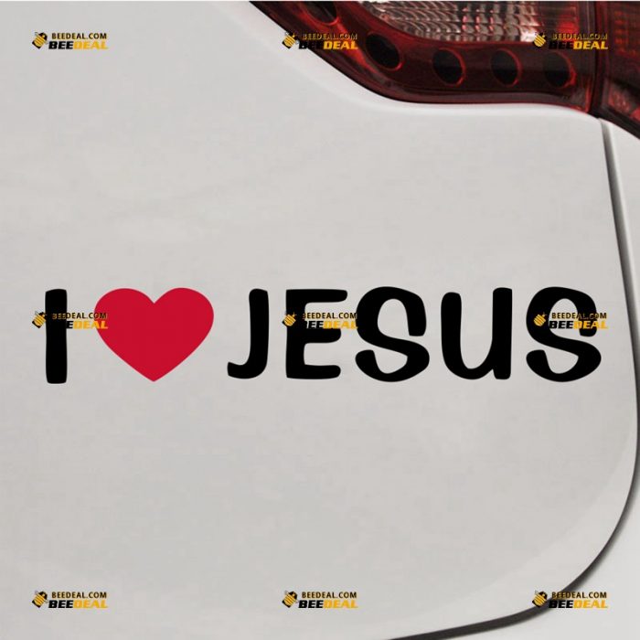 I Love Jesus Sticker Decal Vinyl, Red Heart Love, God Christ, Phrase – For Car Truck Bumper Bike Laptop – Custom, Choose Size Color – Die Cut No Background 062832105