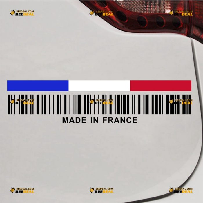 Made in France Sticker Decal Vinyl, French Flag Tricolor, Funny UPC Barcode, Fit For Peugeot Citroen Renault Car Truck – Custom, Choose Size Color – Die Cut No Background 062831551