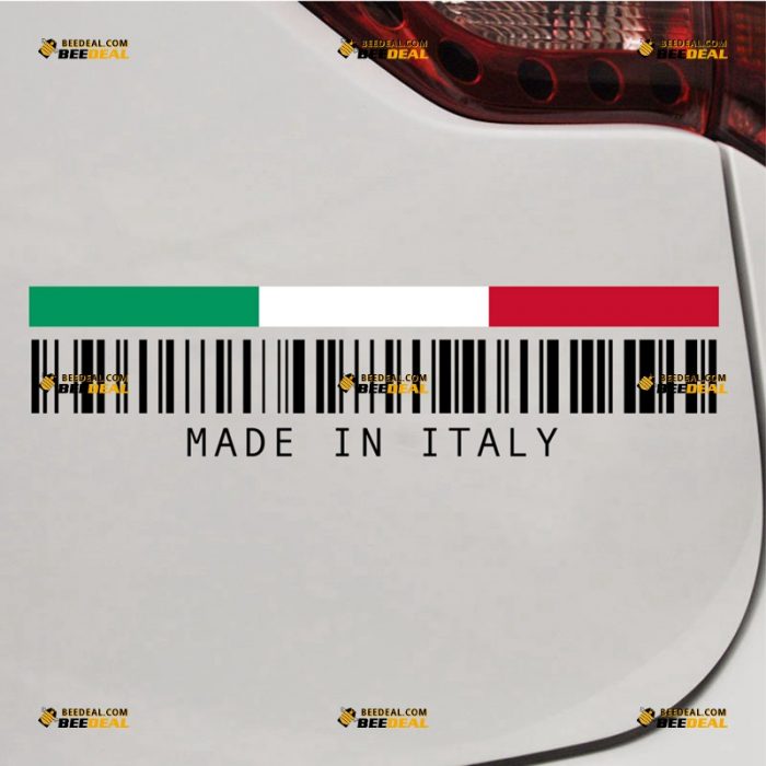 Made In Italy Sticker Decal Vinyl, Italian Flag Tricolor, Funny UPC Barcode – For Car Truck – Custom, Choose Size Color – Die Cut No Background 062831548