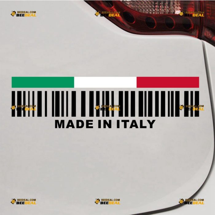 Made In Italy Sticker Decal Vinyl, Italian Flag Tricolor, Funny UPC Barcode – For Car Truck – Custom, Choose Size Color – Die Cut No Background 062831603