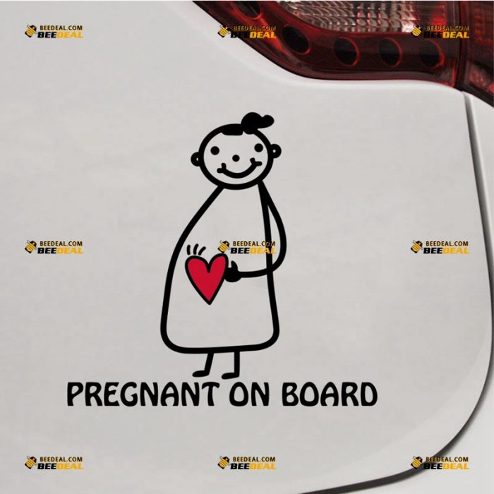 Pregnant On Board Sticker Decal Vinyl, Expectant Mother In Car – For Car Truck Bumper Window – Custom, Choose Size Color – Die Cut No Background