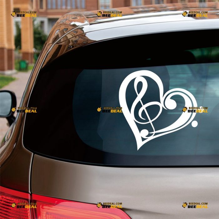 Love Music Sticker Decal Vinyl, Bass Treble Clef, Heart – Custom, Choose Size Color – For Car Laptop Window Boat – Die Cut No Background 062831024