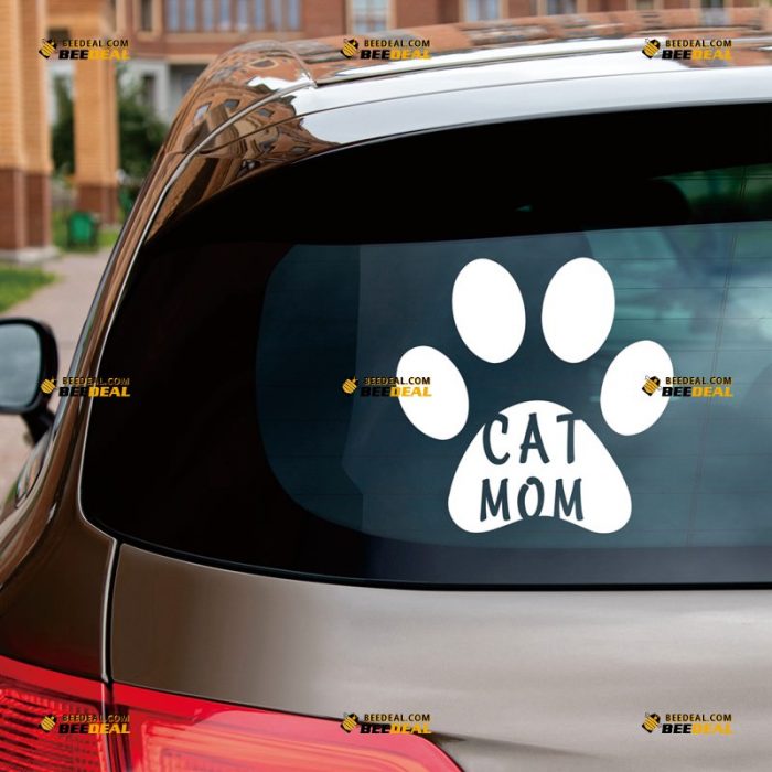 Cat Mom Sticker Decal Vinyl, Footprint, Paw Print – Custom Choose Size Color – For Car Laptop Window Boat – Die Cut No Background 062631939