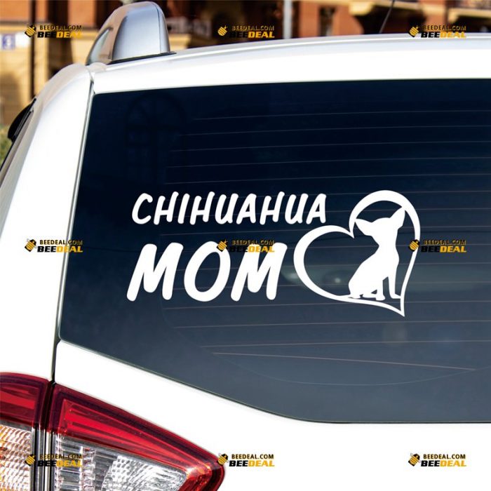 Chihuahua Sticker Decal Vinyl, Dog Mom, Heart Love – Custom Choose Size Color – For Car Laptop Window Boat – Die Cut No Background