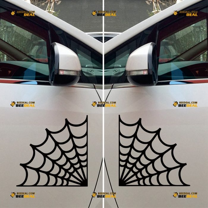 Spider Web Sticker Decal Vinyl, Cobweb – Pair Mirror Images Reversed – For Car Truck Bumper Bike Laptop – Custom, Choose Size Color – Die Cut No Background 062831459