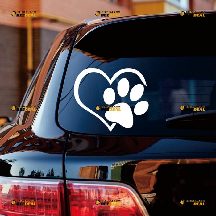 Paw Print Sticker Decal Vinyl, Love My Pet Dog Cat, Heart – Custom, Choose Size Color – For Car Laptop Window Boat – Die Cut No Background 062831047