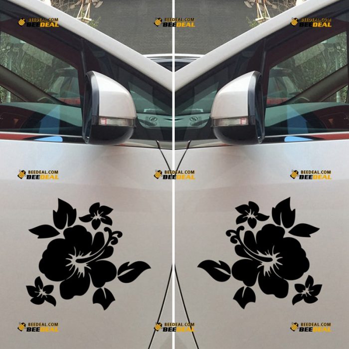 Hibiscus Flowers Sticker Decal Vinyl, Hawaii – Mirror Images Reversed – Custom Choose Size Color – For Car Laptop Window Boat – Die Cut No Background 062630953