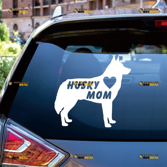 Husky Mom Sticker Decal Vinyl, Dog Silhouette, Love Heart – Custom Choose Size Color – For Car Laptop Window Boat – Die Cut No Background 062631056