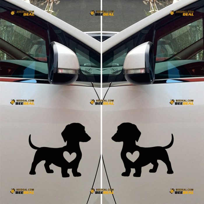 Dachshund Sticker Decal Vinyl, I Love My Dog, Heart – Mirror Images Reversed – Select Custom Size Color, Die Cut No Background, For Car Boat Laptop 062631813