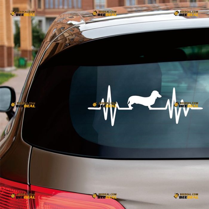 Dachshund Sticker Decal Vinyl, I Love My Dog, Heartbeat – Custom Choose Size Color – For Car Laptop Window Boat – Die Cut No Background 062631719