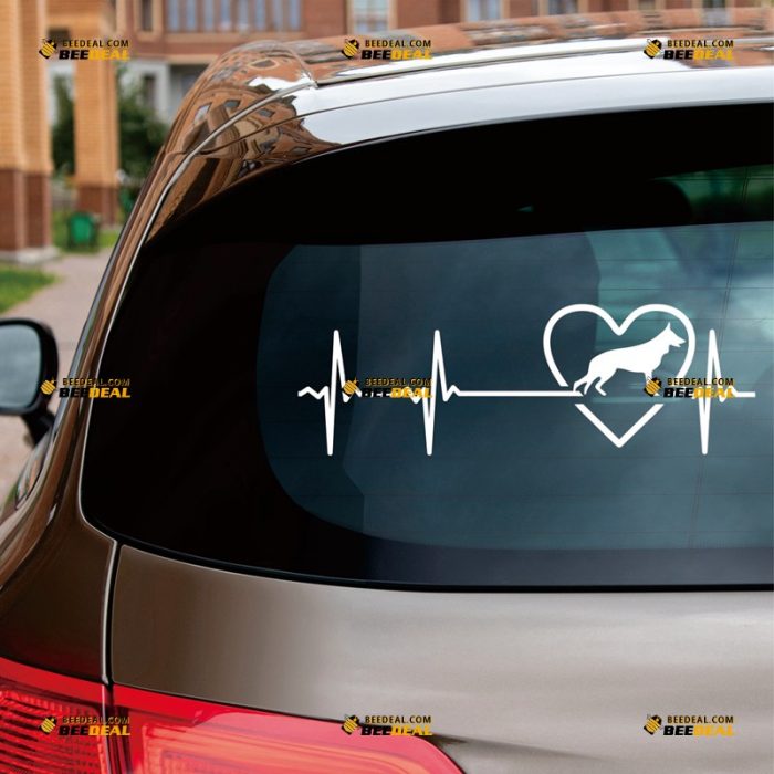 Love German Shepherd Dog Sticker Decal Vinyl, Heart Beat – Custom, Choose Size Color – For Car Laptop Window Boat – Die Cut No Background 062632301