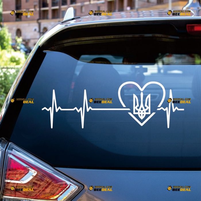 Ukraine Coat Of Arms Sticker Decal Vinyl, Tryzub, Ukraine Trident, Love Heart Beat – Custom, Choose Size Color – For Car Laptop Window Boat – Die Cut No Background 062632303