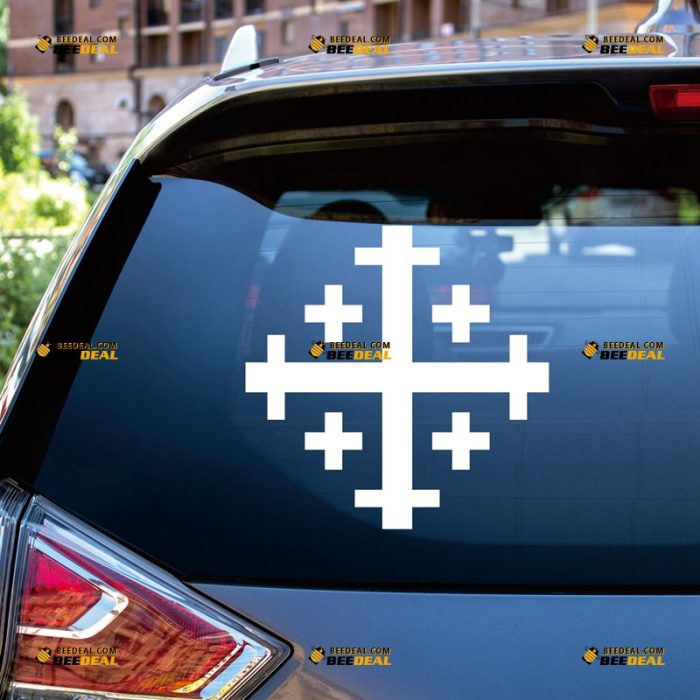 Jerusalem Cross Sticker Decal Vinyl, Crusaders, Five-Fold – For Car Truck Bumper Bike Laptop – Custom, Choose Size Color – Die Cut No Background 062831521