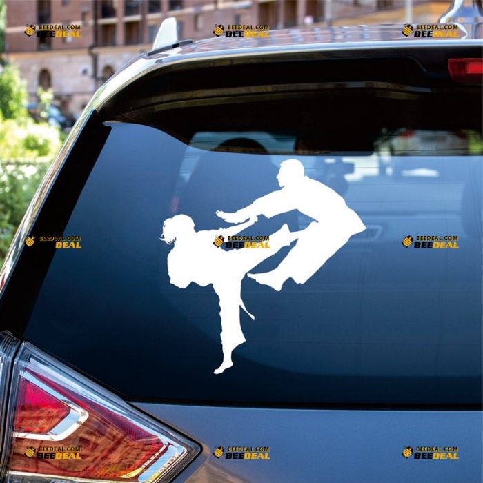 Karate Sticker Decal Vinyl, Kung Fu Girl, Kicking Man, Black Belt Martial – Custom, Choose Size Color – For Car Laptop Window Boat – Die Cut No Background 062632306