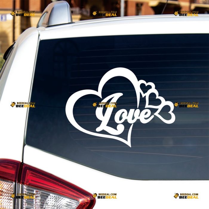 Love Sticker Decal Vinyl, Hearts – Custom, Choose Size Color – For Car Laptop Window Boat – Die Cut No Background 062830916